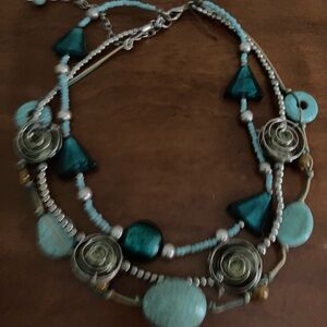 Turquoise and Silver Beaded Necklace